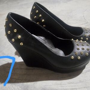 Black Studded Wedge Shoes